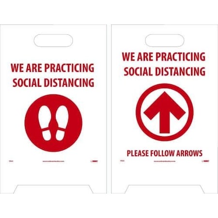 Nmc Floor Sign, WE ARE PRACTICING SOCIAL DISTANCING, Coroplast, Double Sided, 19 H x 12 W in FS44